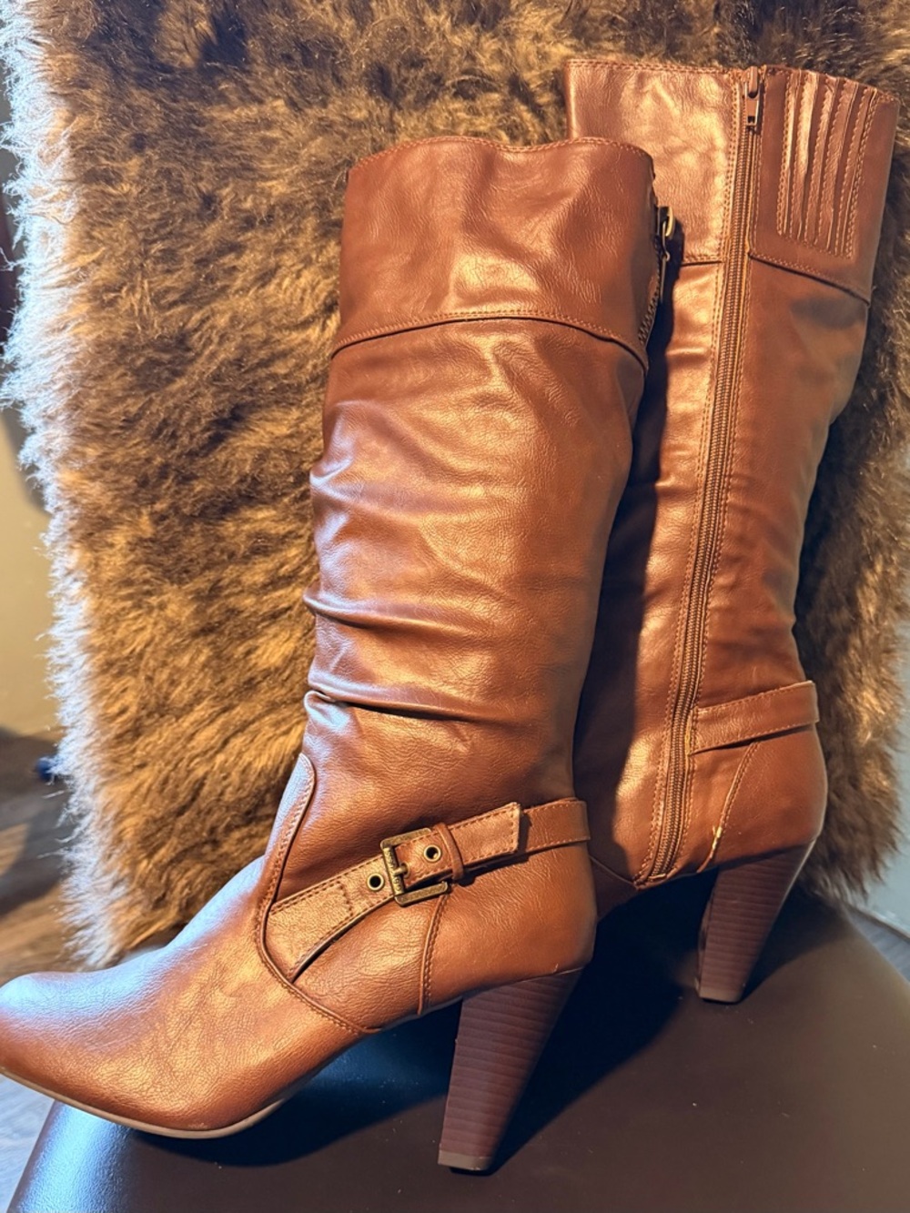 G by Guess Women's Tall Slouchy Leather Boots in Warm Brown - Picture 4 of 8